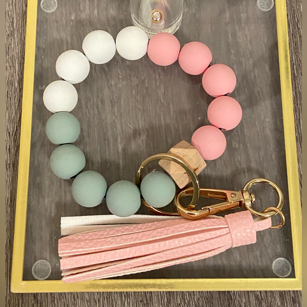 Solid Silicone Beaded Keychain with Tassel